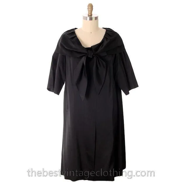 Vintage Cocktail Coat Shawl Collar Black Satin 1950s Sack Coat Style 40 Bust M