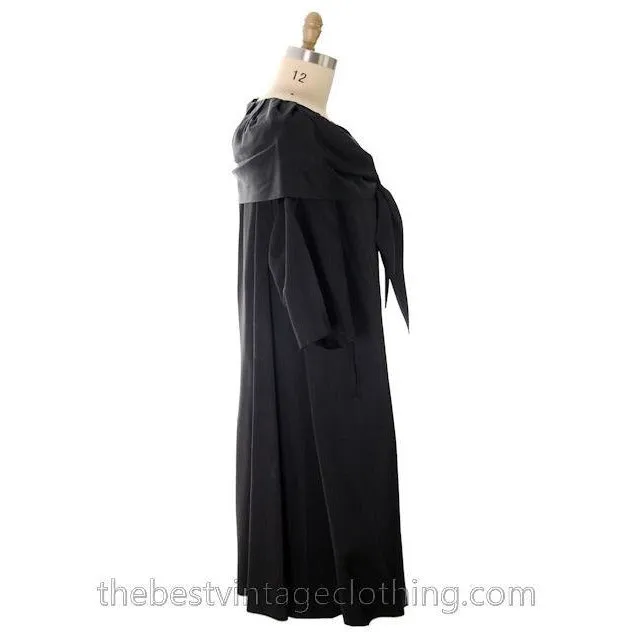 Vintage Cocktail Coat Shawl Collar Black Satin 1950s Sack Coat Style 40 Bust M