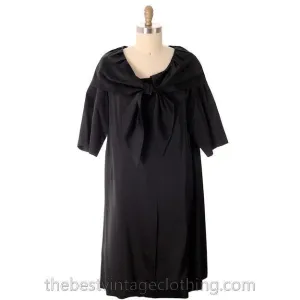 Vintage Cocktail Coat Shawl Collar Black Satin 1950s Sack Coat Style 40 Bust M