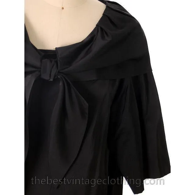 Vintage Cocktail Coat Shawl Collar Black Satin 1950s Sack Coat Style 40 Bust M