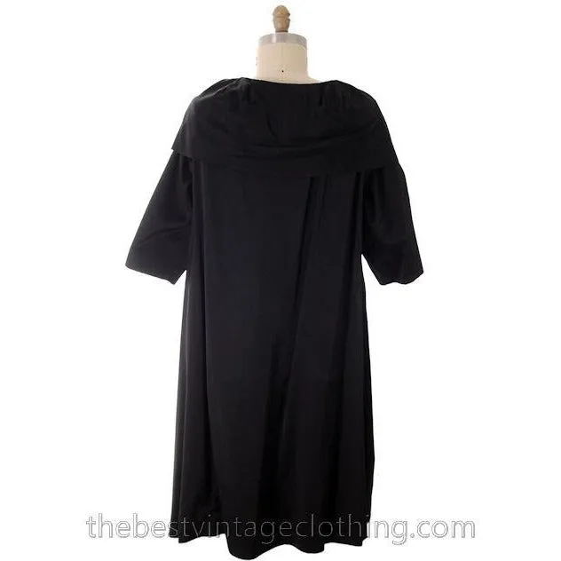 Vintage Cocktail Coat Shawl Collar Black Satin 1950s Sack Coat Style 40 Bust M