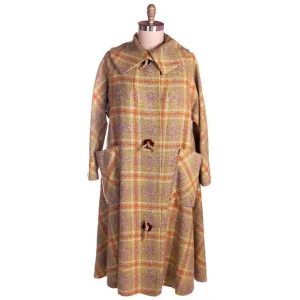 Vintage Swing Coat Coral & Green Tweed Plaid Extreme Fab Buttons 1940s M-XL