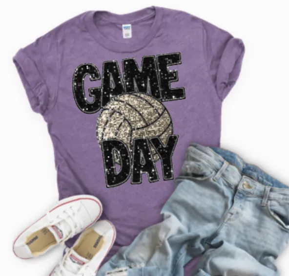 Volleyball Game Day Heather Purple Faux Sequin