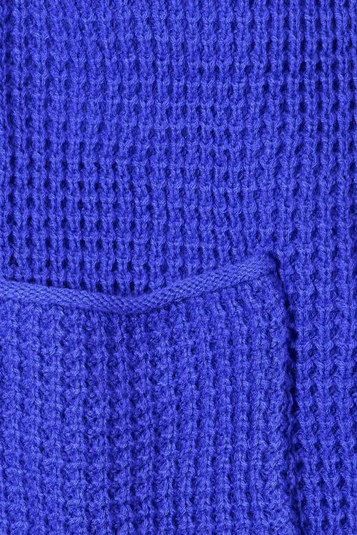 Waffle-Knit Open Front Cardigan Royal Blue
