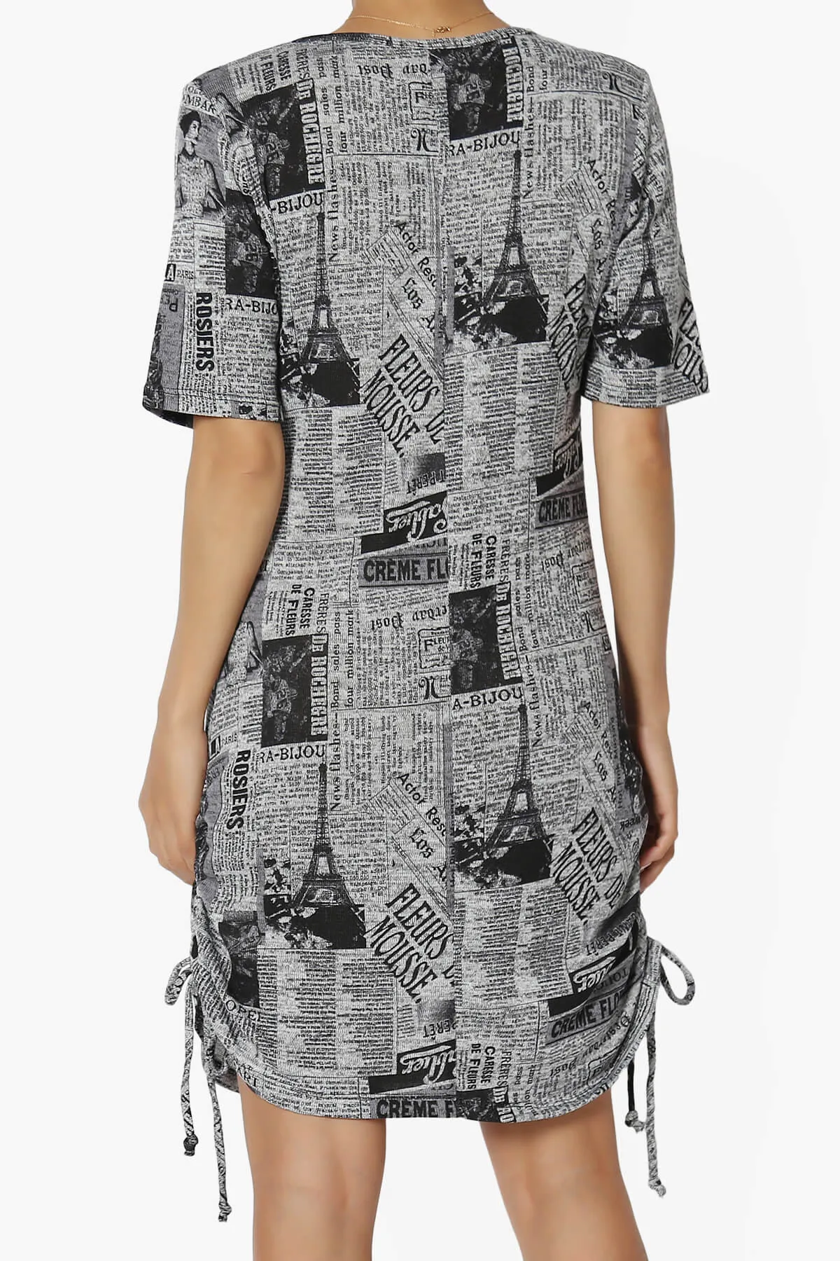Wanda Printed Ruched Side Drawstring T-Shirt Dress