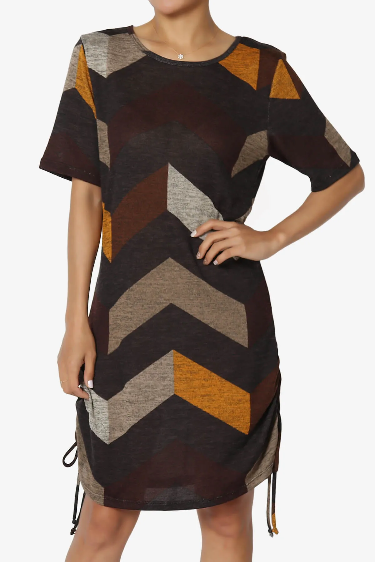 Wanda Printed Ruched Side Drawstring T-Shirt Dress