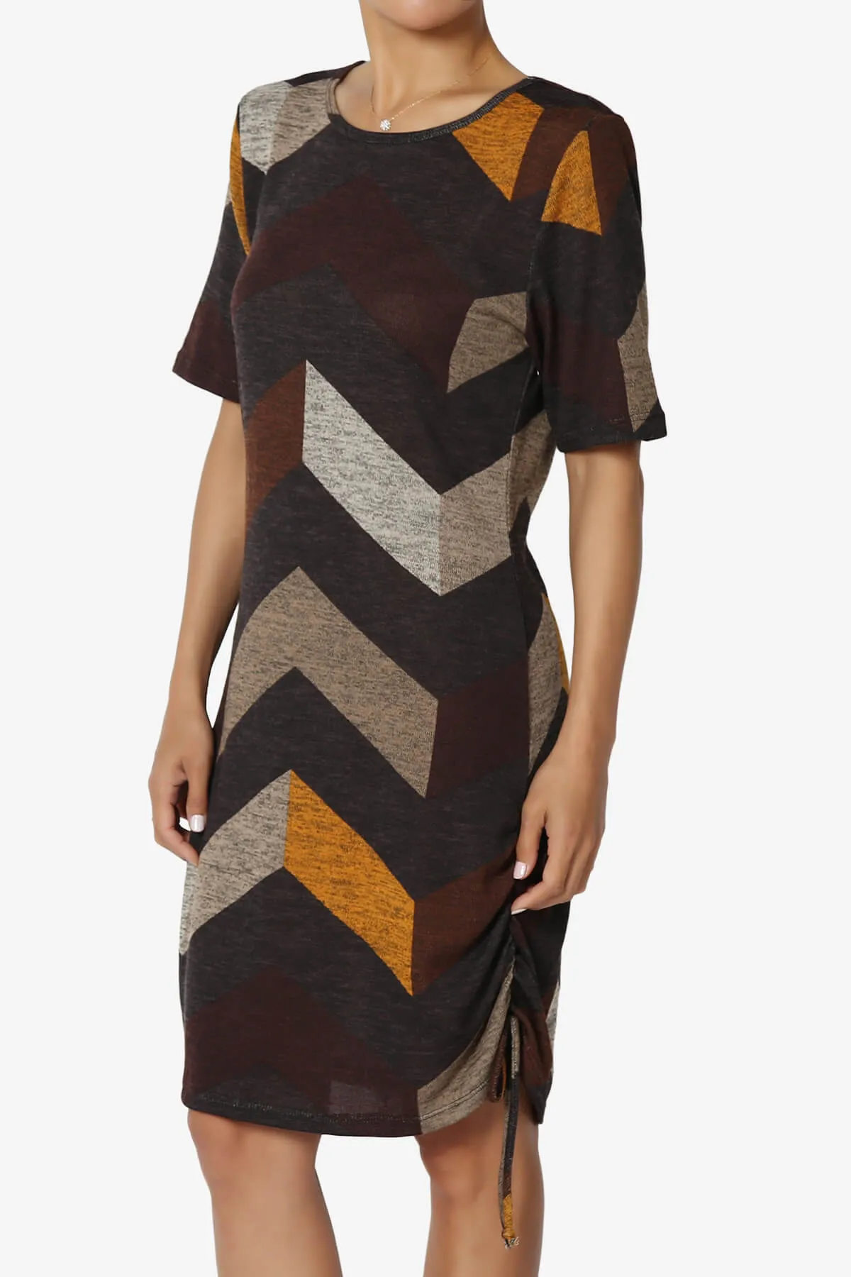 Wanda Printed Ruched Side Drawstring T-Shirt Dress