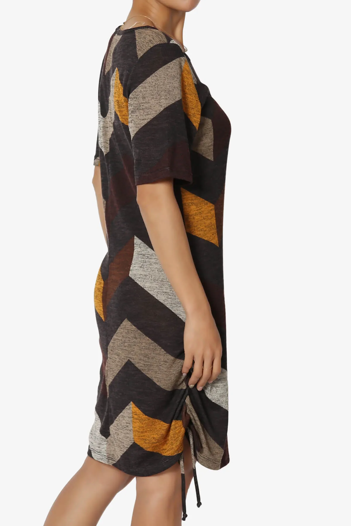 Wanda Printed Ruched Side Drawstring T-Shirt Dress