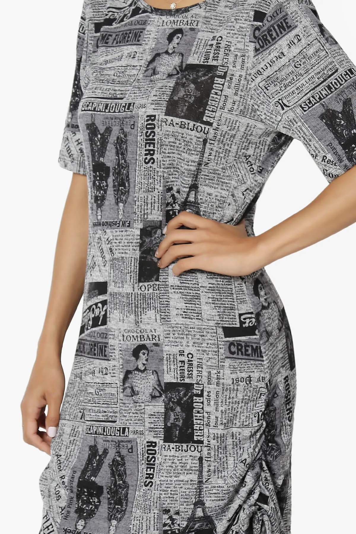 Wanda Printed Ruched Side Drawstring T-Shirt Dress