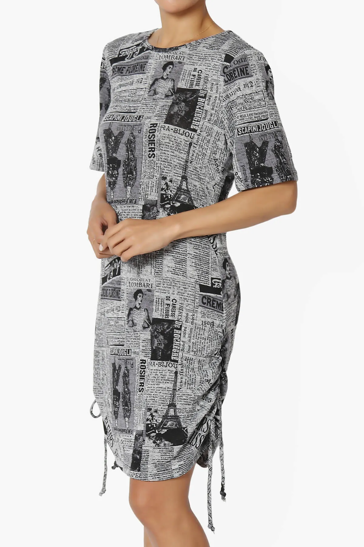 Wanda Printed Ruched Side Drawstring T-Shirt Dress