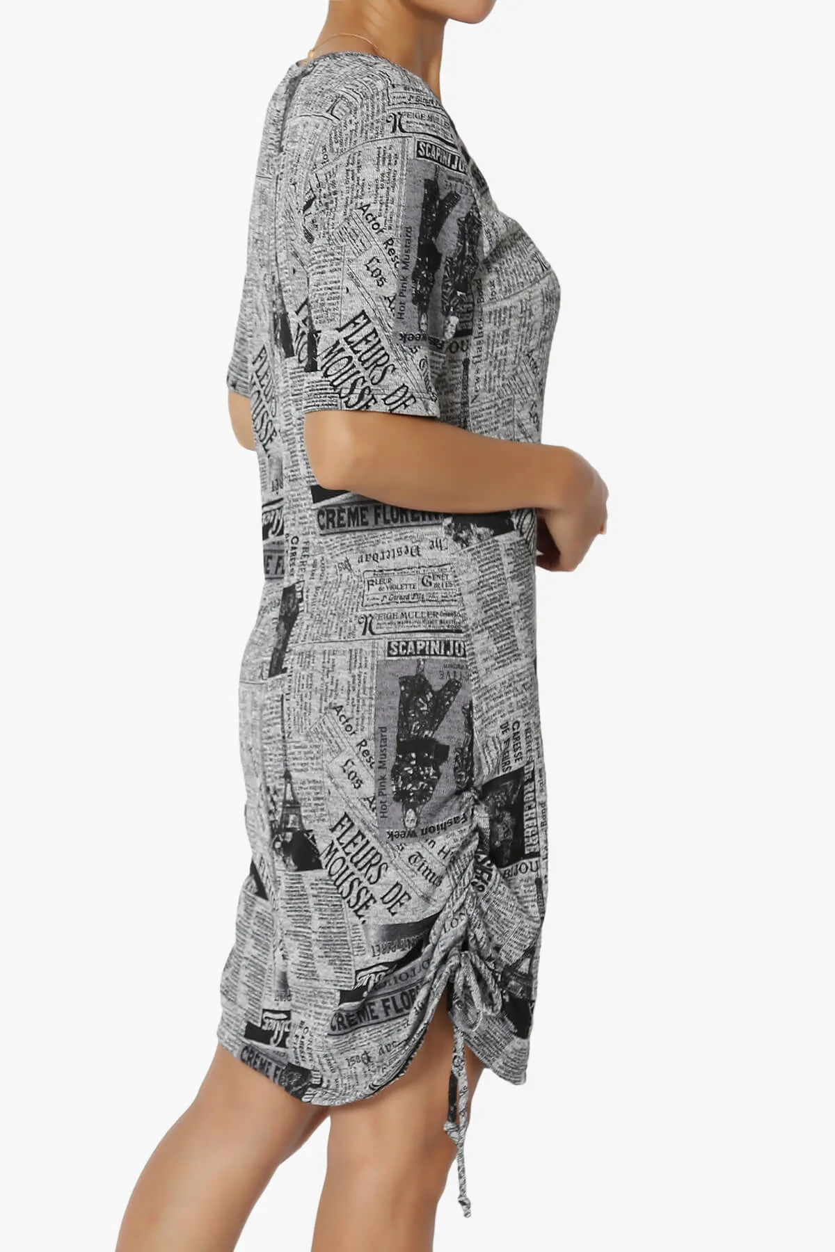 Wanda Printed Ruched Side Drawstring T-Shirt Dress