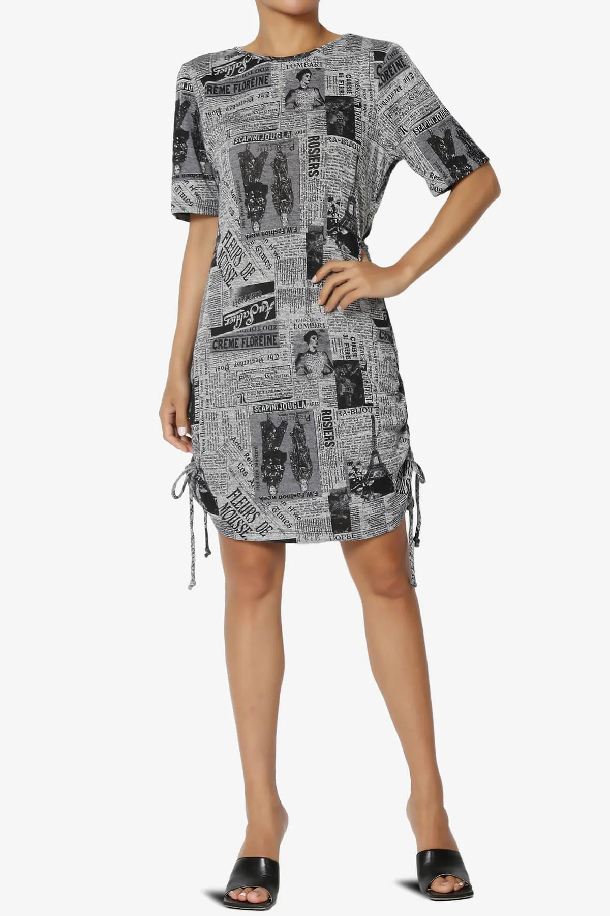 Wanda Printed Ruched Side Drawstring T-Shirt Dress