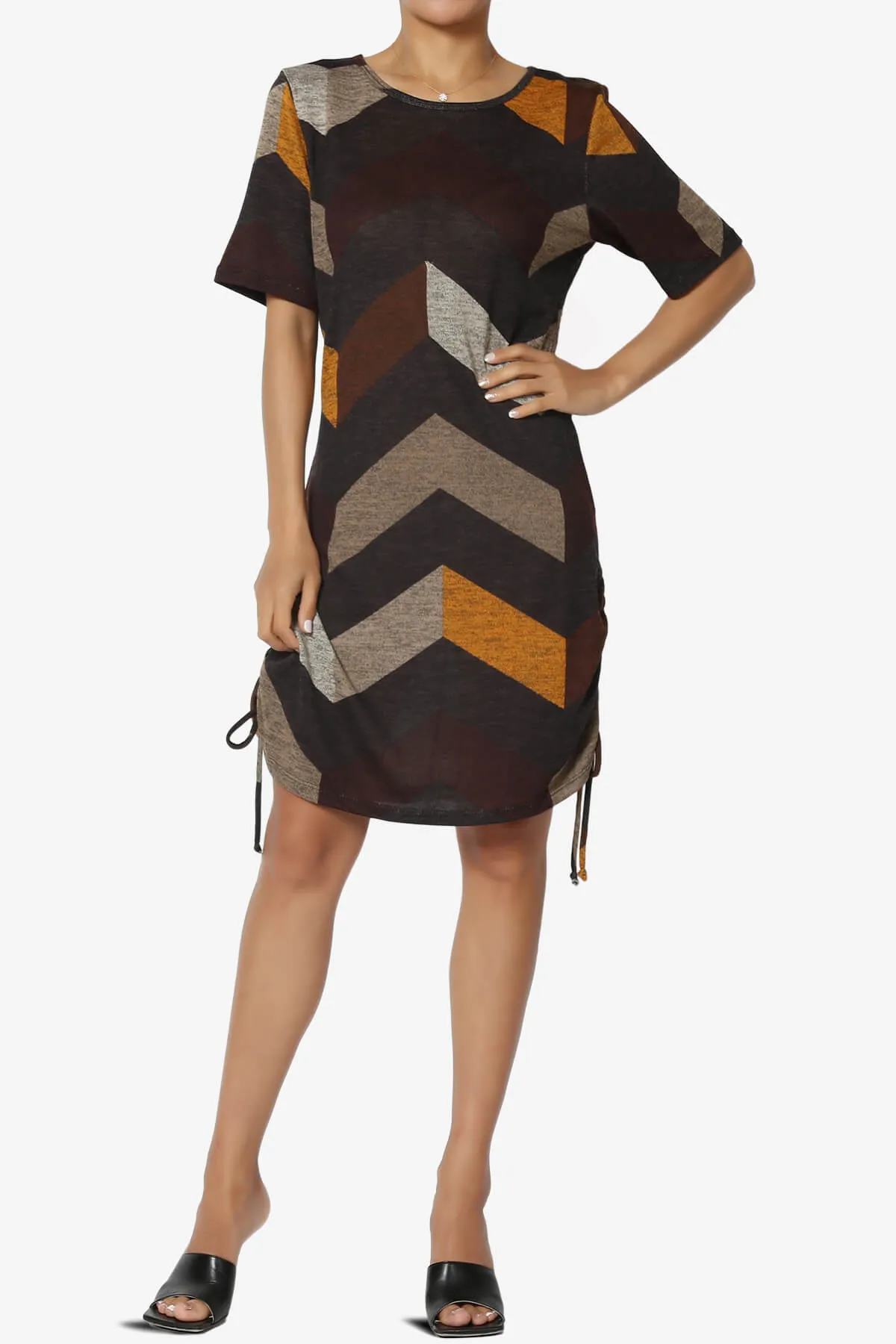 Wanda Printed Ruched Side Drawstring T-Shirt Dress