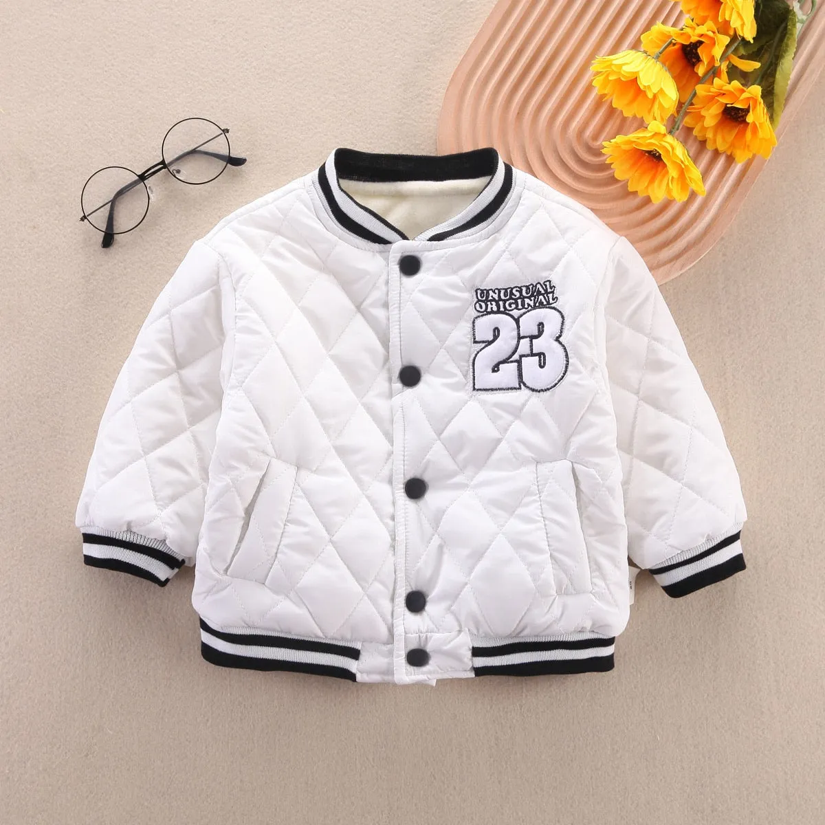 Warm Thick Baseball Jacket for Little Boys and Girls - Black, White, Beige