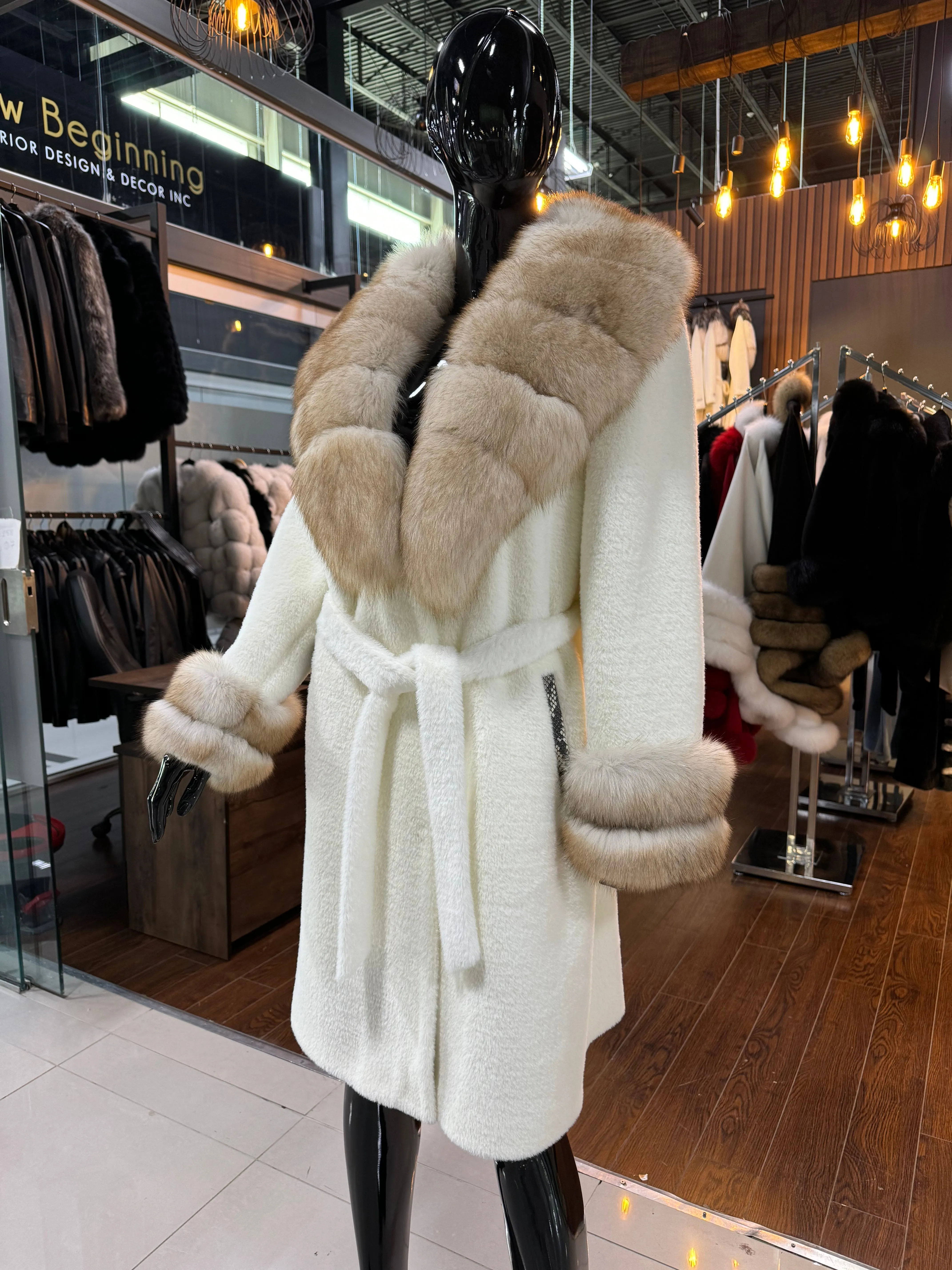 White Alcantara and Real Fox Fur Coat: An Expression of Natural Elegance