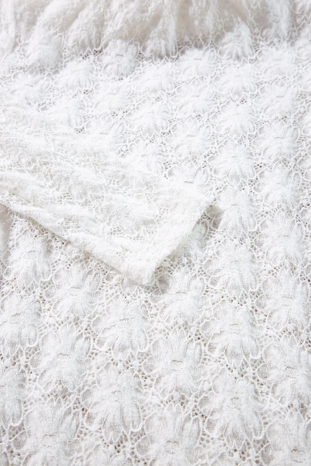 white Floral Lace High Neck Long Sleeve Top