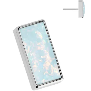 White Synthetic Opal ASTM F-136 Bar Flat Back Earring Push In Top