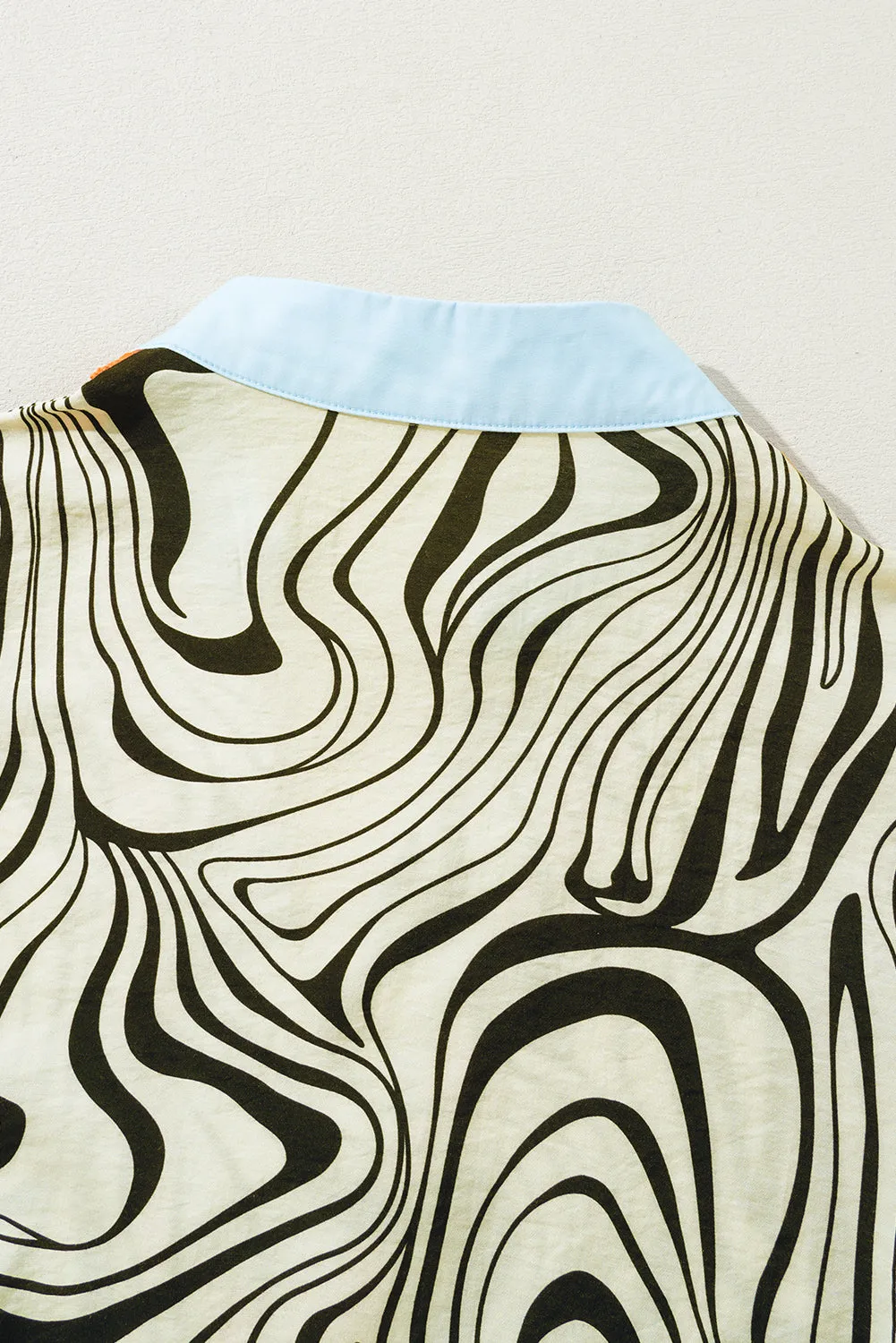 White Zebra Stripe Print Contrast V-Neck Ricrac Detail Short Sleeve Blouse Top