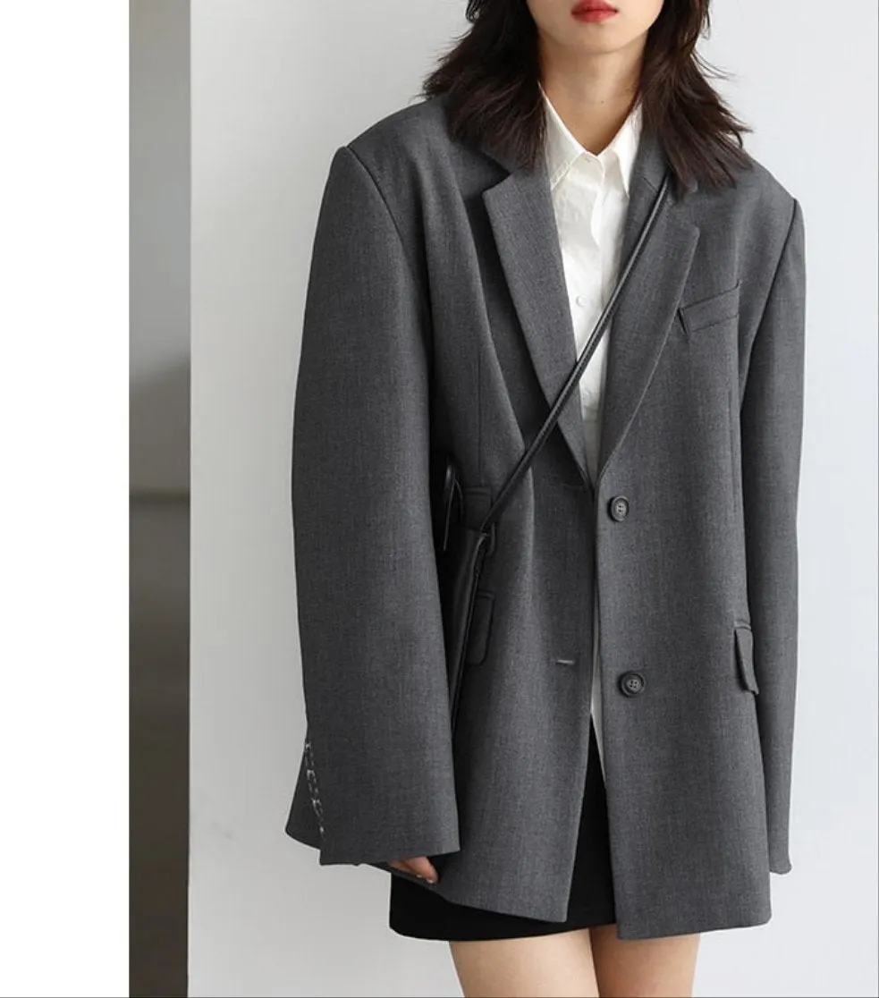 Women Office Lady Blazer Cuff Embroidery Wide Shoulder Twill Suit