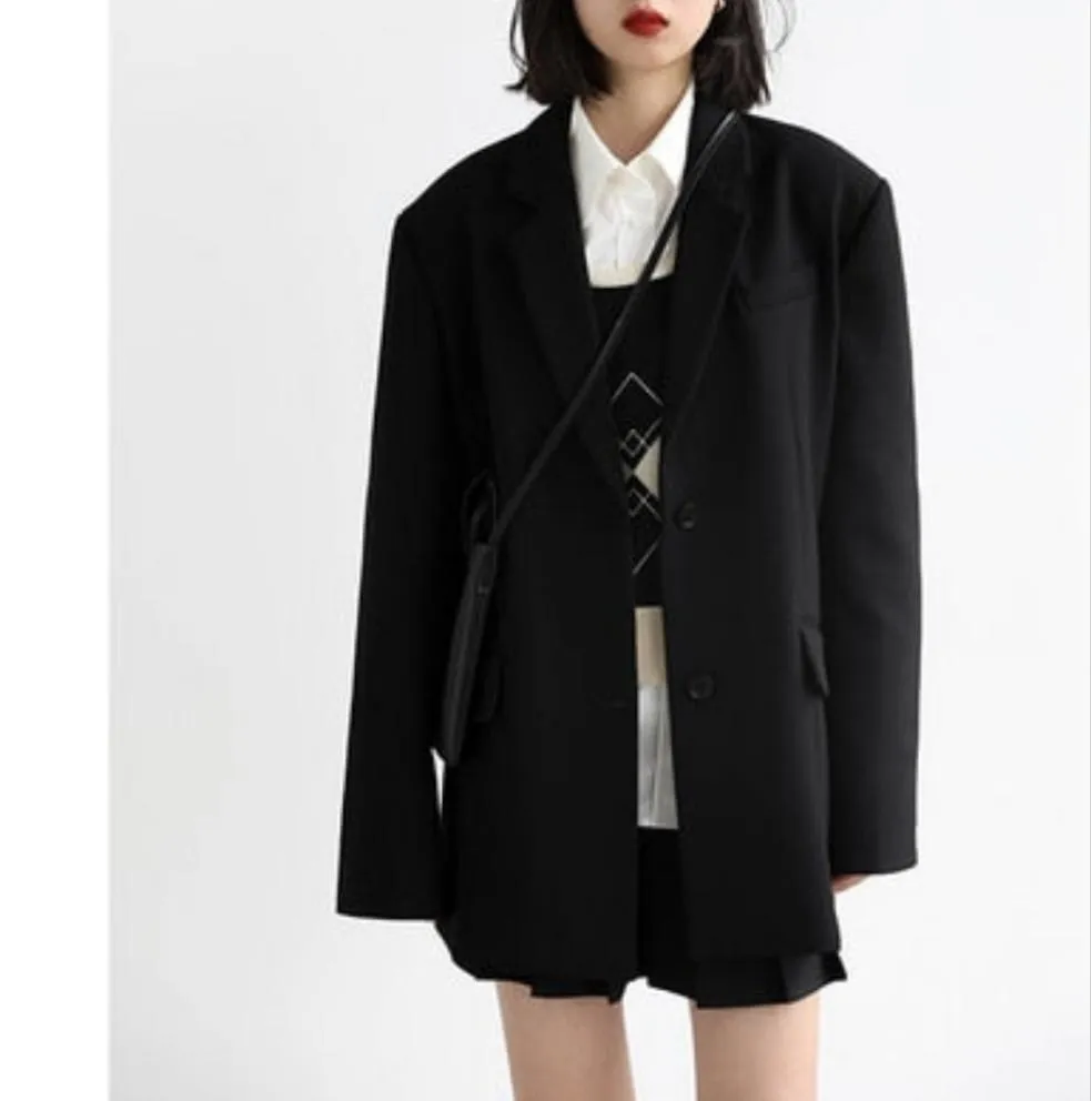 Women Office Lady Blazer Cuff Embroidery Wide Shoulder Twill Suit