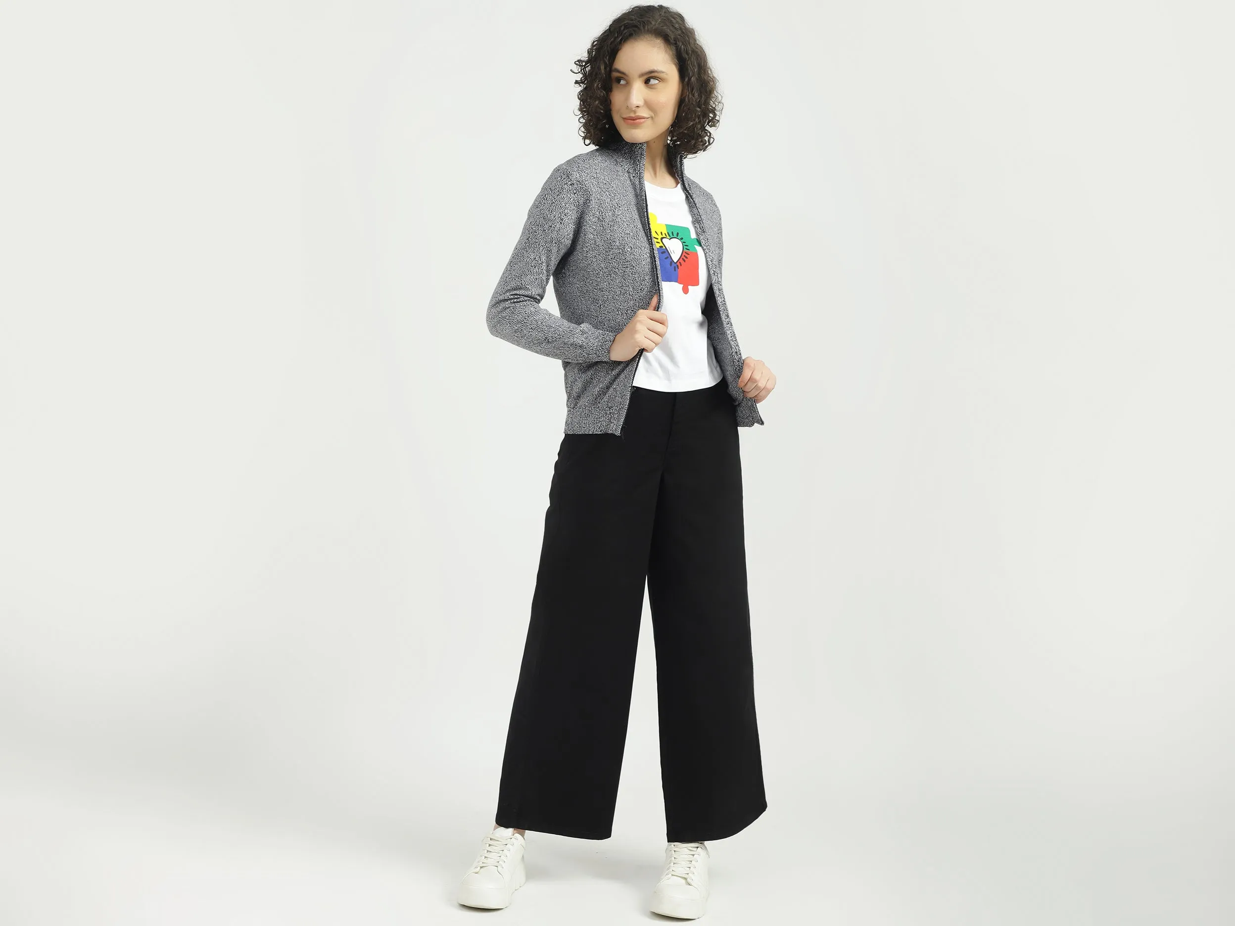 Women Solid Wide Leg Jeans