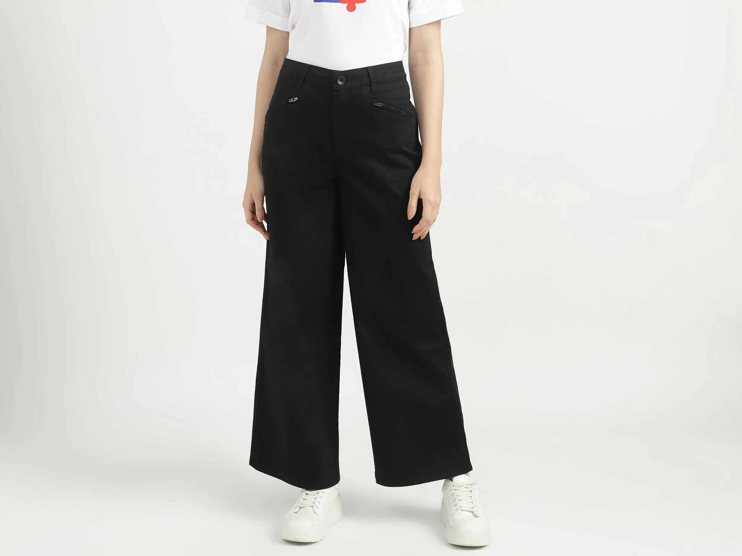 Women Solid Wide Leg Jeans