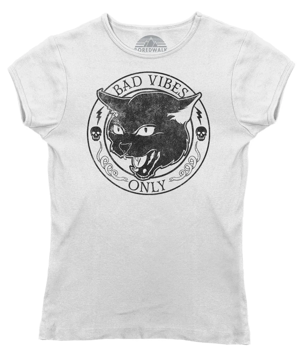 Women's Bad Vibes Only T-Shirt - Goth Shirt - Black Cat Shirt