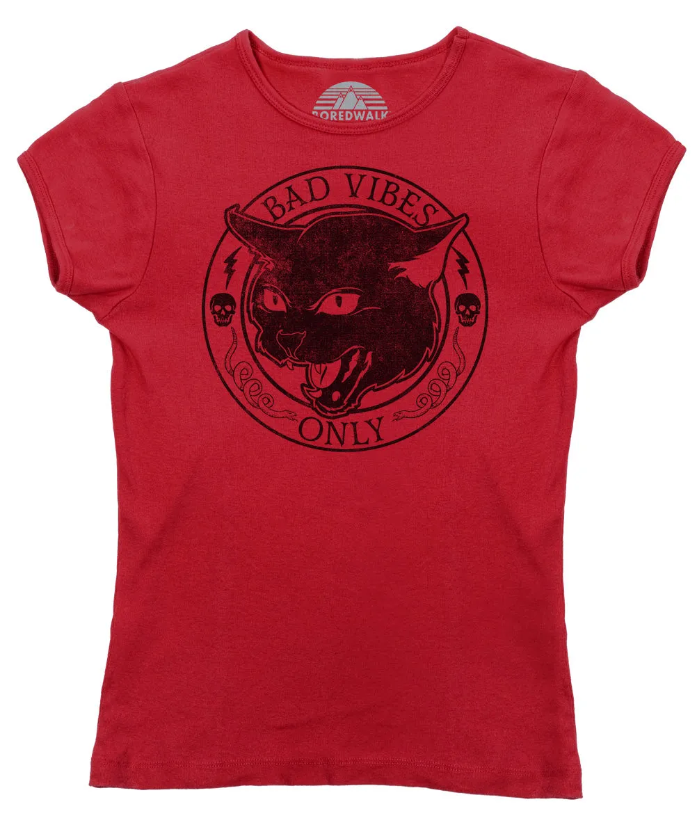Women's Bad Vibes Only T-Shirt - Goth Shirt - Black Cat Shirt
