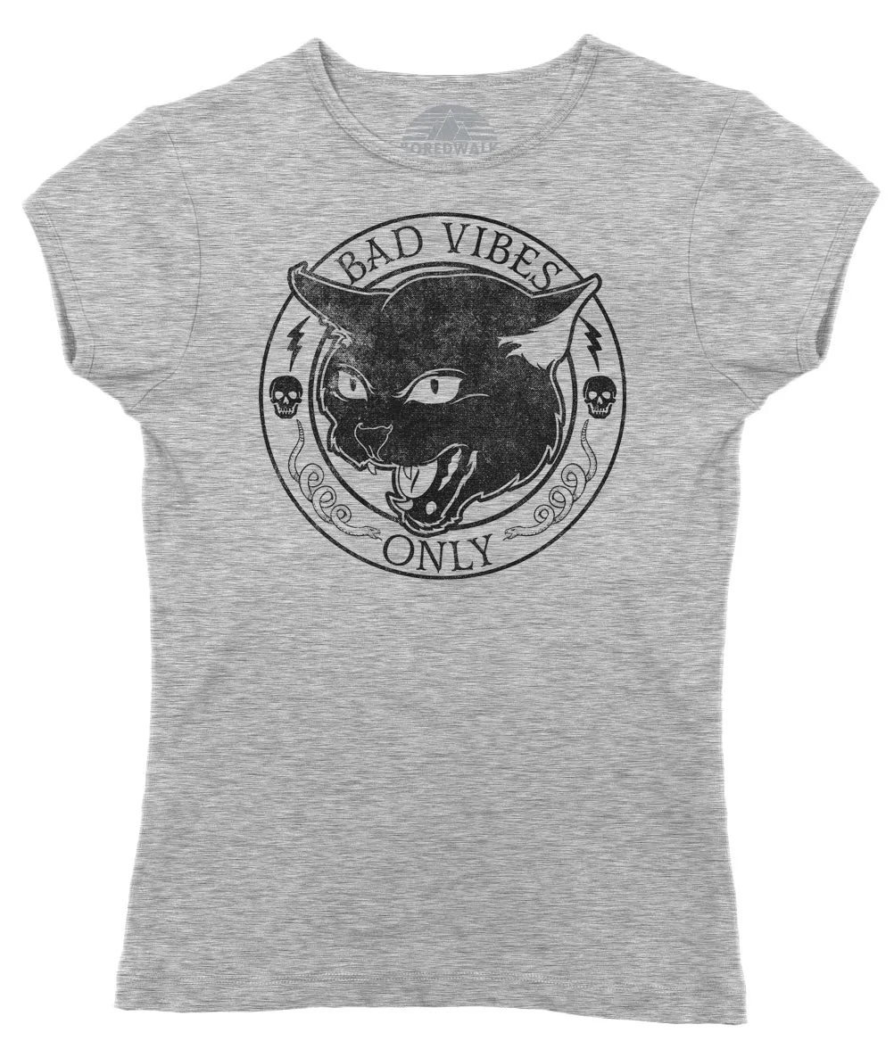 Women's Bad Vibes Only T-Shirt - Goth Shirt - Black Cat Shirt