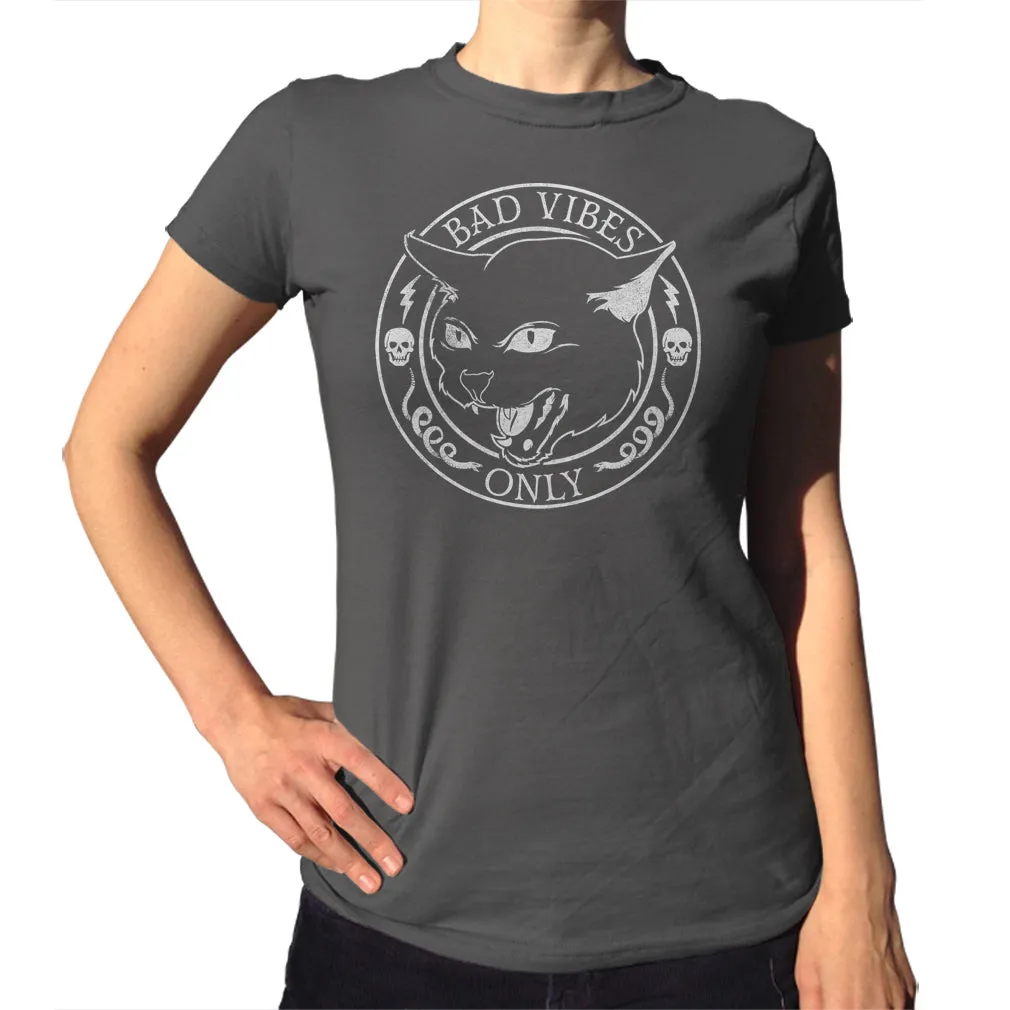 Women's Bad Vibes Only T-Shirt - Goth Shirt - Black Cat Shirt