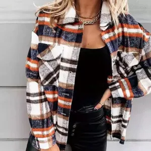 Women's Blouses Shirts Women Shirt Long Sleeve Pocket Loose Grid Button Blouse Ladies Autumn Winter Cotton Lapel Casual Shirt MidLength Female Jacket 221124
