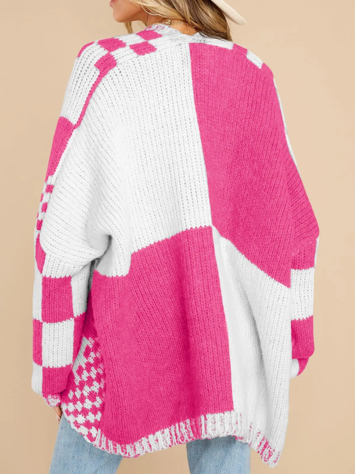 Womens Checkered Sweater Color Block Plaid Cardigans