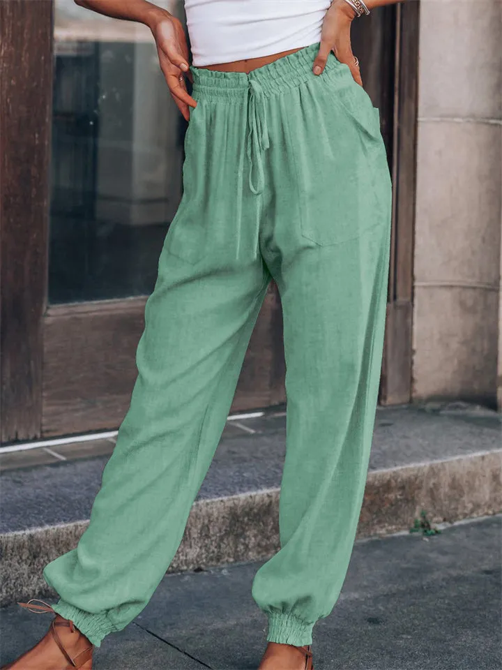 Women's Cozy Cotton Linen Drawstring Yoga Exercise Pants