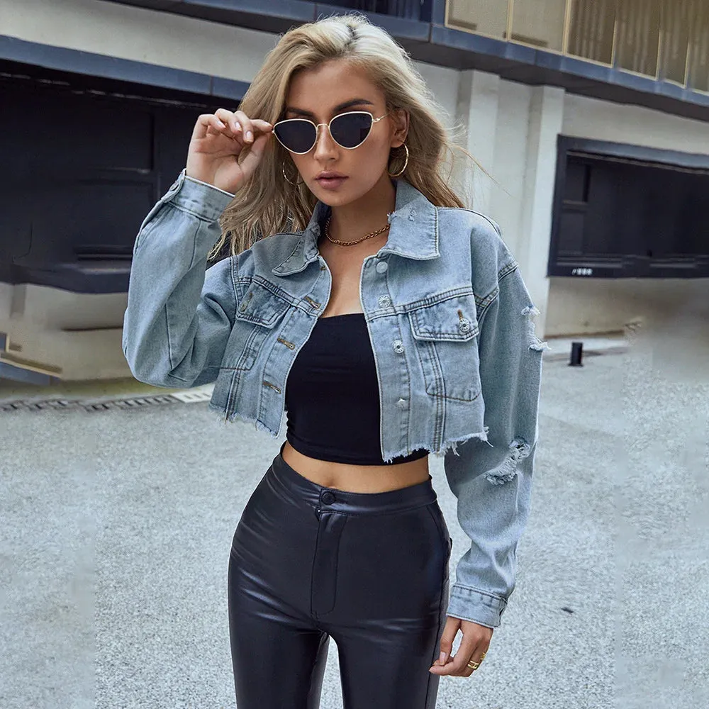 Women's Cropped Denim Bomber Jacket – Chic & Casual for All Seasons