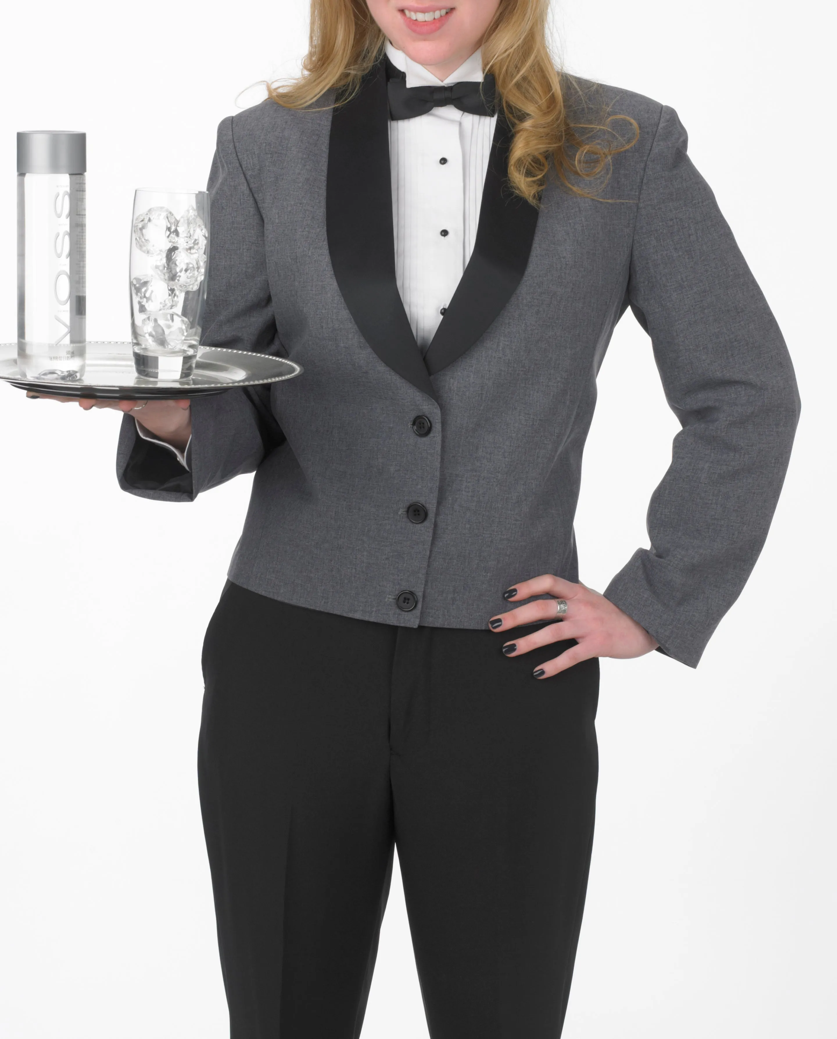 Women's Heather Gray Eton Jacket with Black Satin Shawl Lapel