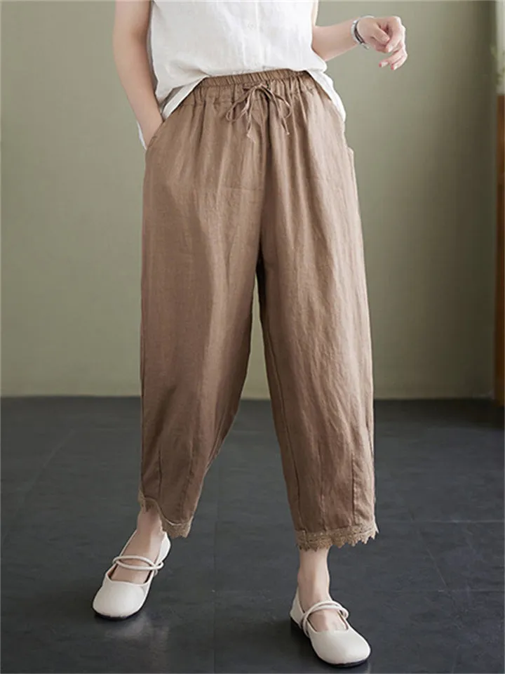 Women's Lace Patchwork Loose Cozy Linen Pants