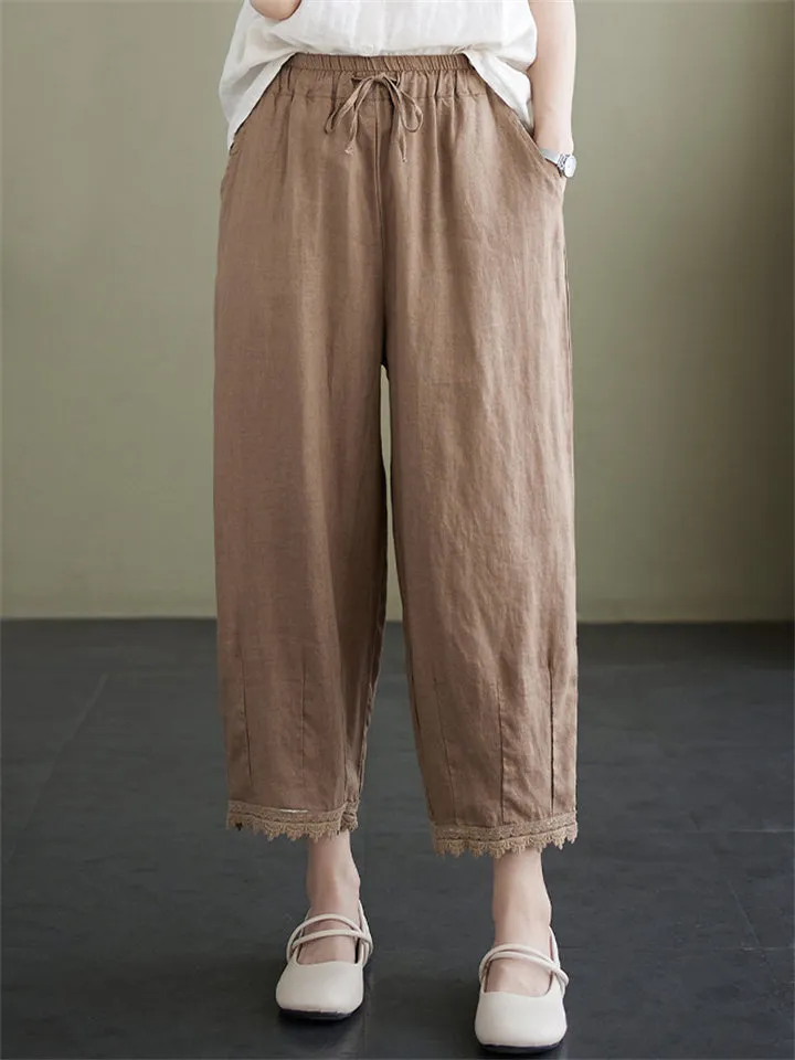 Women's Lace Patchwork Loose Cozy Linen Pants