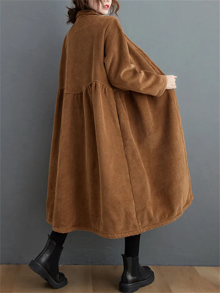 Women's Stylish Corduroy Long Coat for Winter
