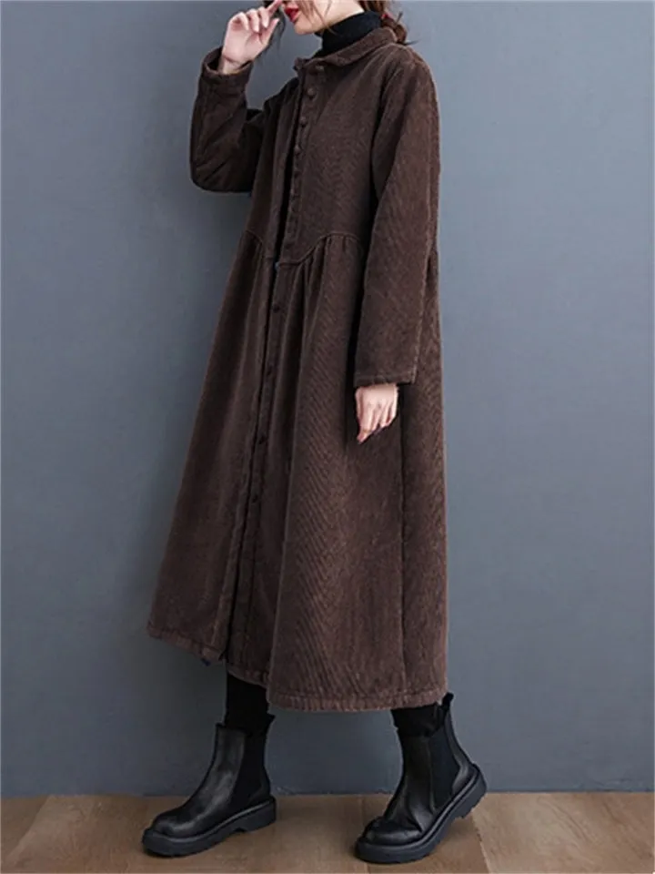 Women's Stylish Corduroy Long Coat for Winter