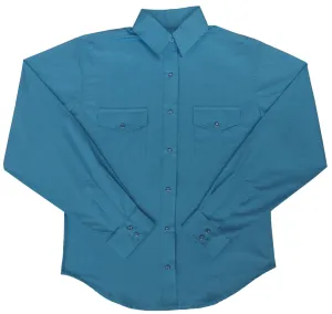 Women's Western Shirt: White Horse Solid Broadcloth Turquoise