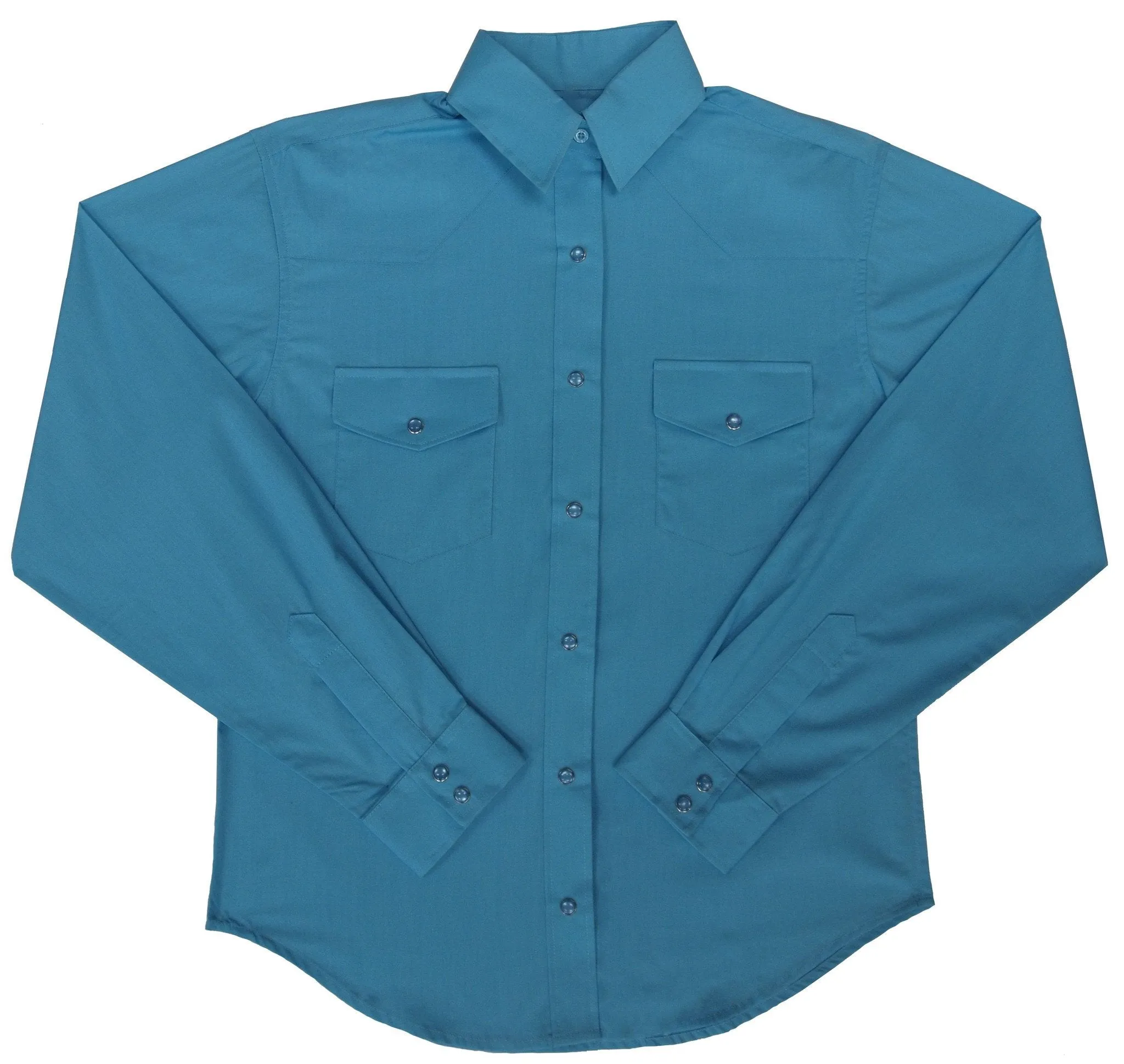 Women's Western Shirt: White Horse Solid Broadcloth Turquoise