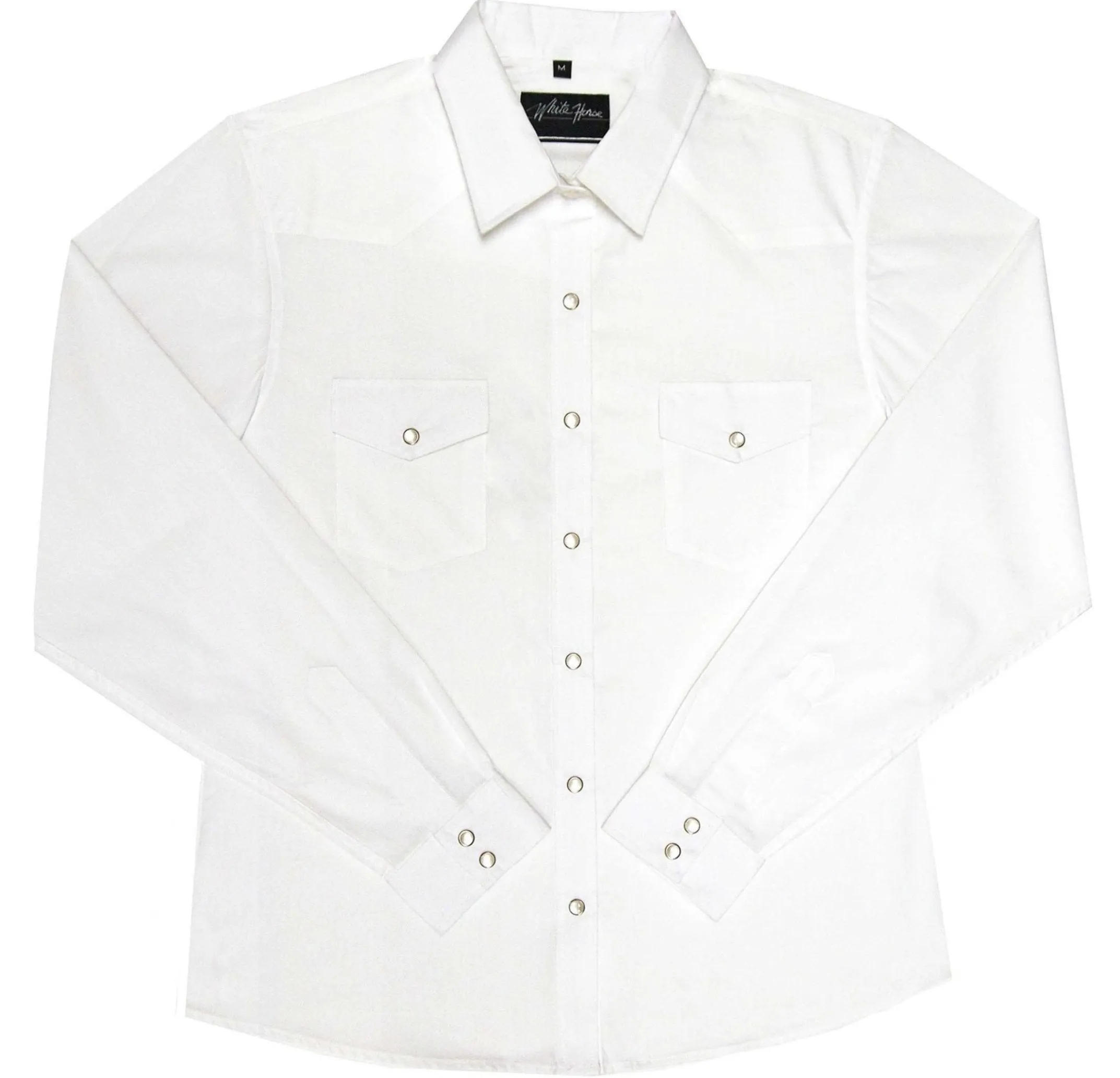Women's Western Shirt: White Horse Solid Broadcloth White