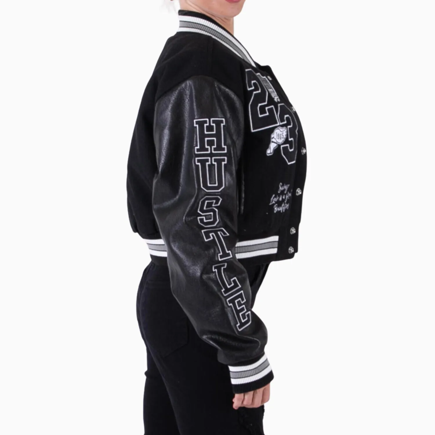 Women's Wool Crop Varsity Jacket With Patch