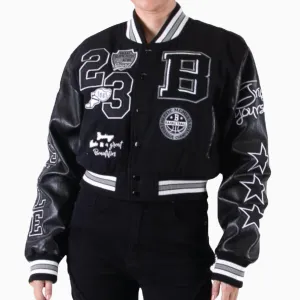 Women's Wool Crop Varsity Jacket With Patch