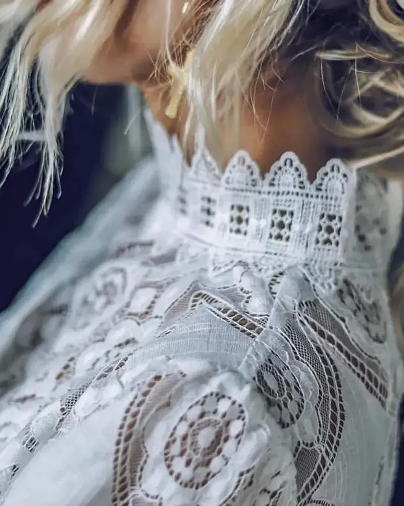Xieyinshe - Casual Hollow Out Lace Long Sleeve Top